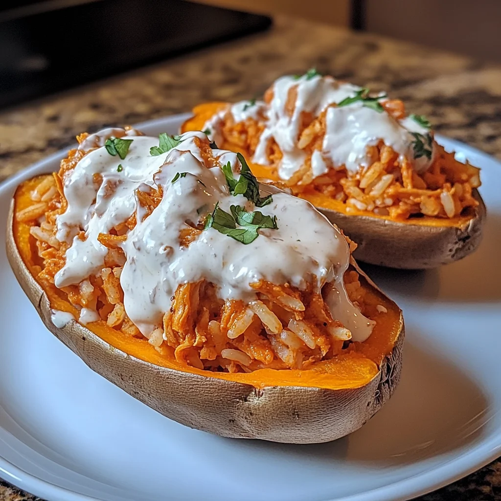 Buffalo Chicken and Rice Stuffed Sweet Potatoes 4 Servings Easy Delicious