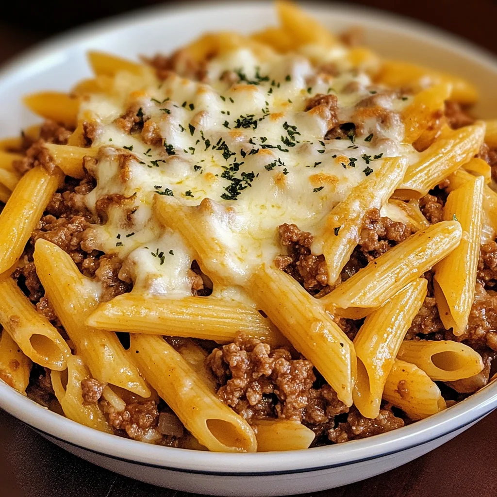 Cheesy Penne with Garlic Butter Ground Beef 4 Servings Easy Delicious