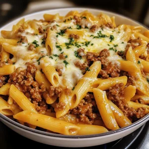 Cheesy Penne with Garlic Butter Ground Beef 4 Servings Easy Delicious
