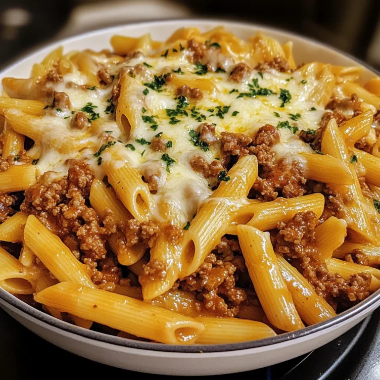 Cheesy Penne with Garlic Butter Ground Beef 4 Servings Easy Delicious