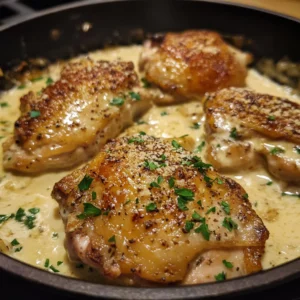 Easy Creamy Garlic Butter Chicken Thighs Skillet Meal