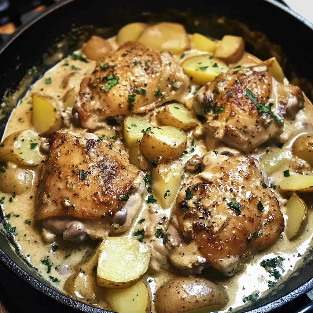 Creamy Garlic Chicken and Potato Skillet 30 Minutes Easy Delicious
