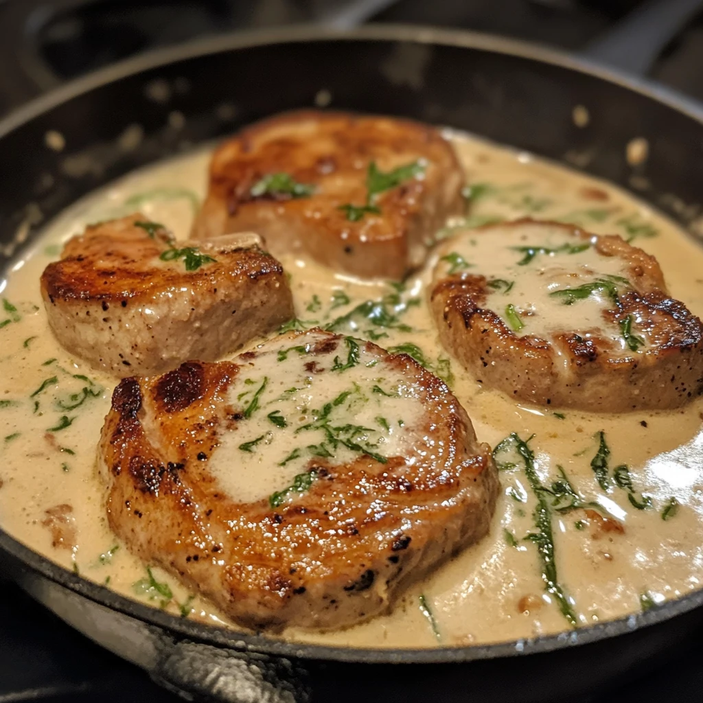 Creamy Garlic Pork Chops 4 Servings Easy Delicious