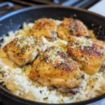 Easy Crispy Garlic Parmesan Chicken and Rice Skillet