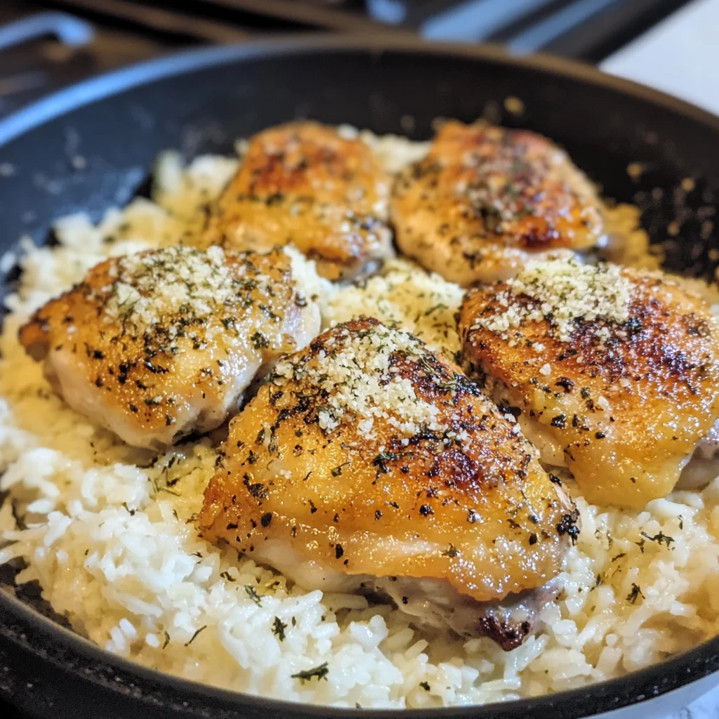 Easy Crispy Garlic Parmesan Chicken and Rice Skillet