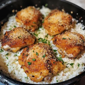 Easy Crispy Garlic Parmesan Chicken and Rice Skillet