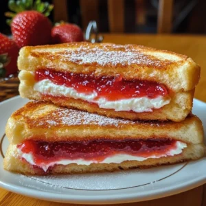 Fried Strawberry Cheesecake Sandwiches 4 Servings Easy Delicious