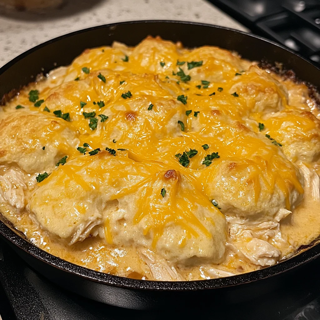 Quick Grandma's Cheesy Chicken and Biscuit Dump Skillet
