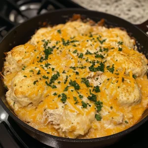 Quick Grandma's Cheesy Chicken and Biscuit Dump Skillet
