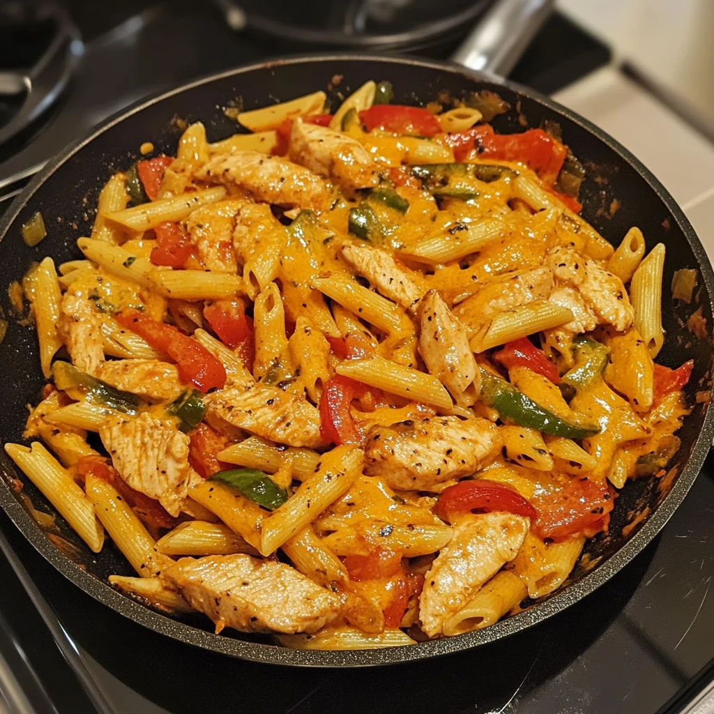 One Pan Cheesy Chicken Fajita Pasta 30 Minutes Easy Delicious