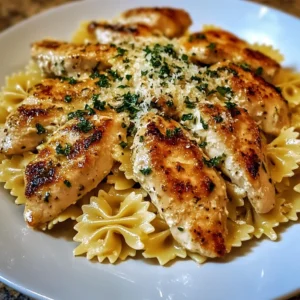 Bowtie Pasta with Creamy Lemon Garlic Chicken - 30 Minutes Easy Delicious