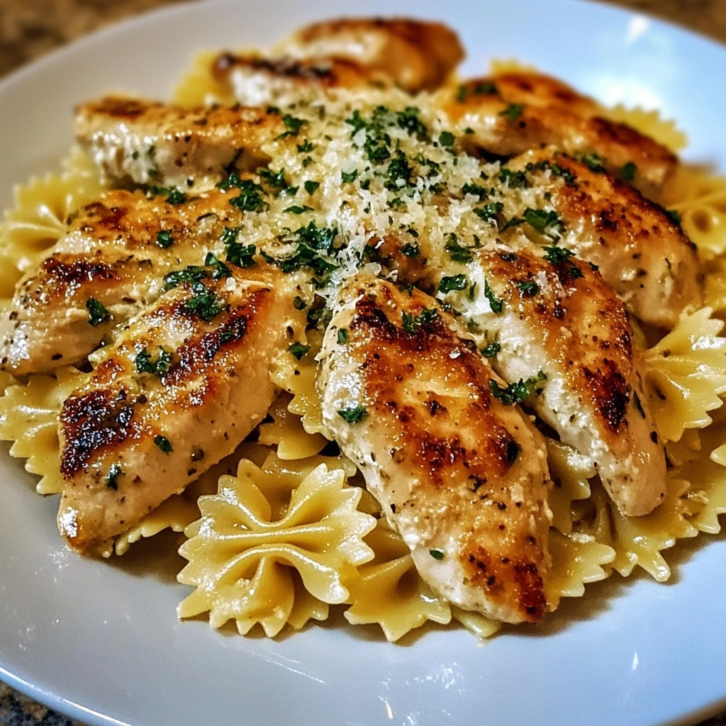 Bowtie Pasta with Creamy Lemon Garlic Chicken - 30 Minutes Easy Delicious