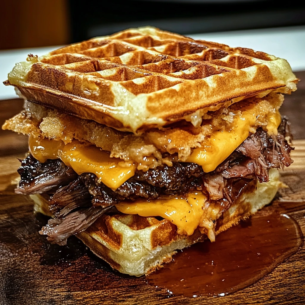 Brisket Grilled Cheese Waffle Burgers 4 Servings Ultimate Delicious
