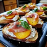 Cheesy Burrata Crostini with Prosciutto and Peaches