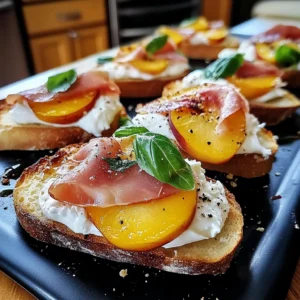 Cheesy Burrata Crostini with Prosciutto and Peaches