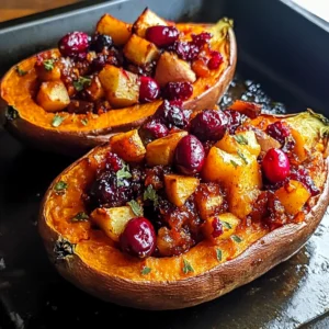 Cranberry Apple Twice-Baked Sweet Potatoes 4 Servings Perfect Delicious