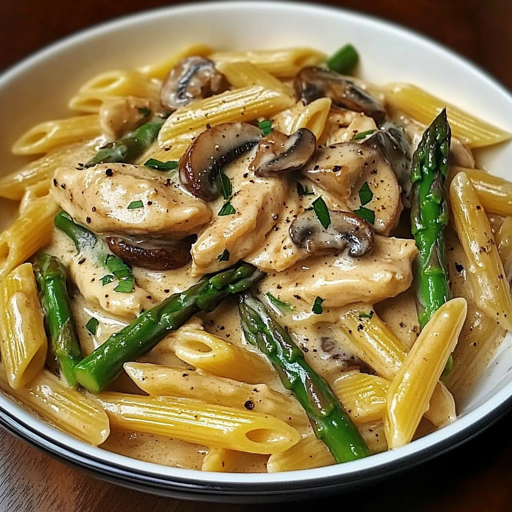 Creamy Mushroom and Asparagus Chicken Penne 30 Minutes Easy Delicious