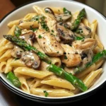 Creamy Mushroom and Asparagus Chicken Penne 30 Minutes Easy Delicious