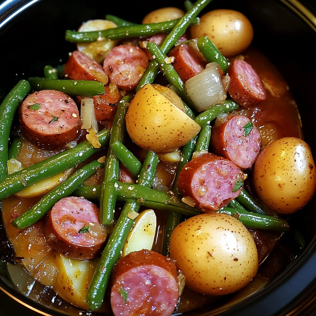 Crockpot Kielbasa and Green Beans 4 Servings Easy Delicious