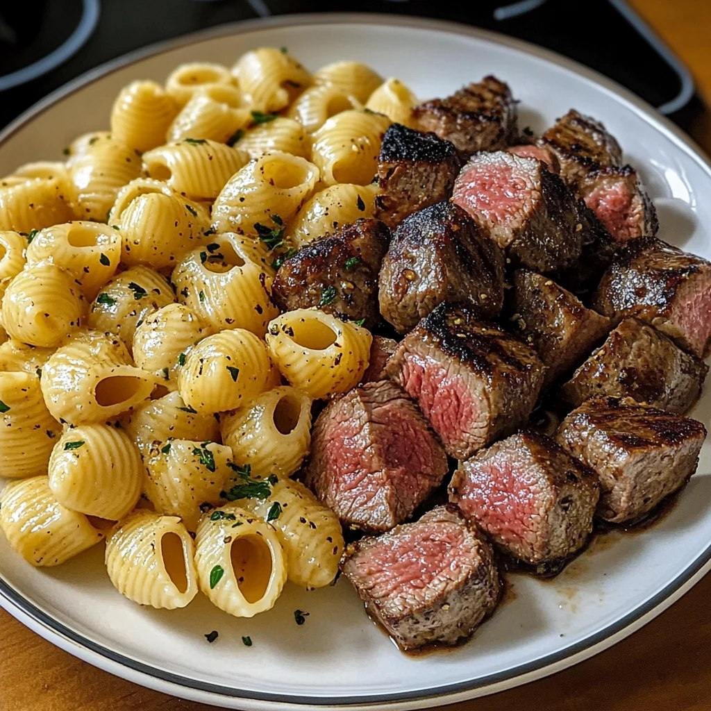 Garlic Butter Steak Bites & Creamy Shell Pasta: 30 Minutes Easy Delicious