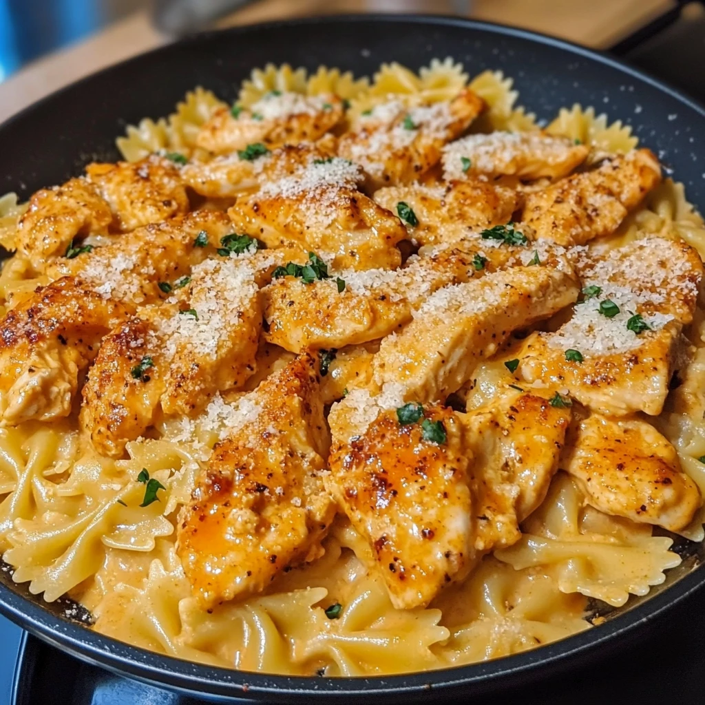 One Skillet Creamy Cajun Buffalo Chicken and Bowtie Pasta - 30 Minutes
