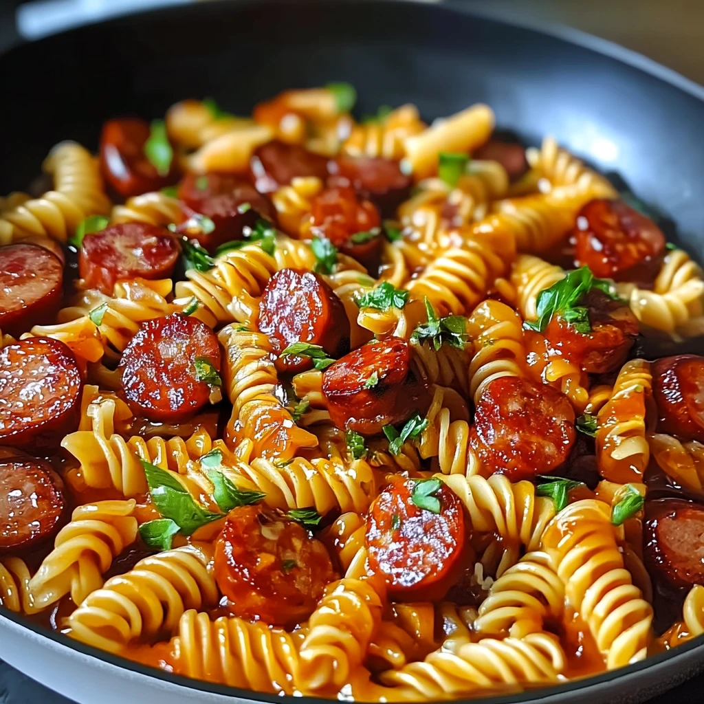 One-Skillet Spicy Honey BBQ Sausage and Pasta: 6 Easy Steps
