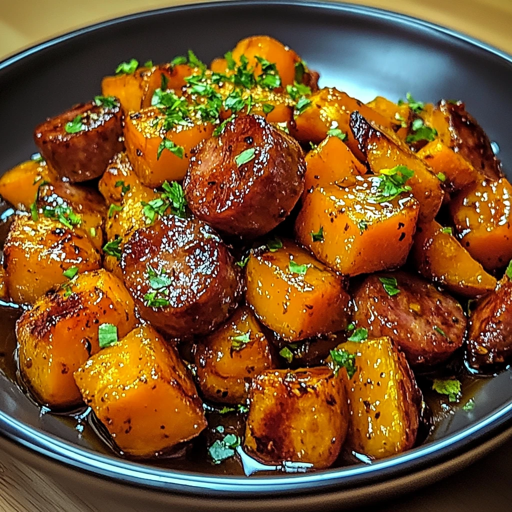 Sausage and Sweet Potatoes with Honey Garlic Sauce 30 Minutes Easy Delicious