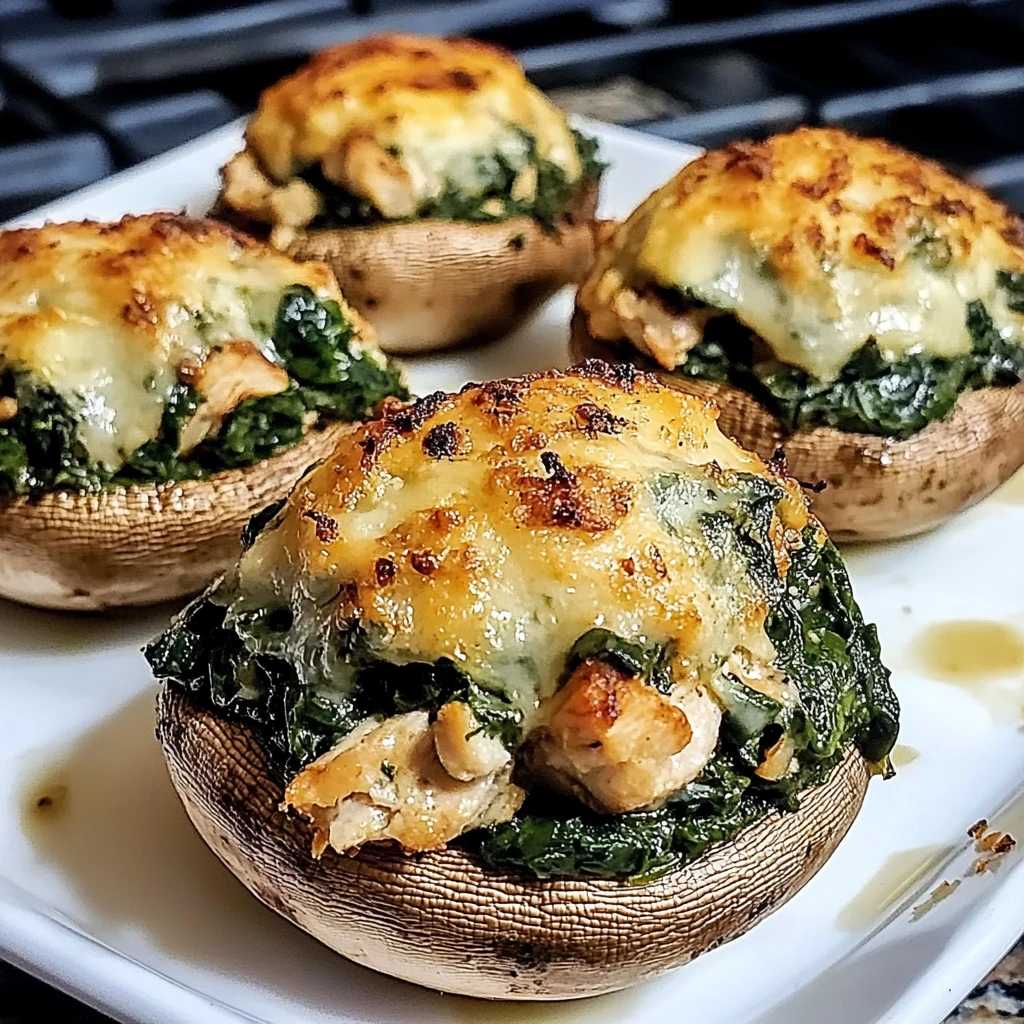 Spinach and Chicken Stuffed Mushrooms 4 Servings Perfect Delicious
