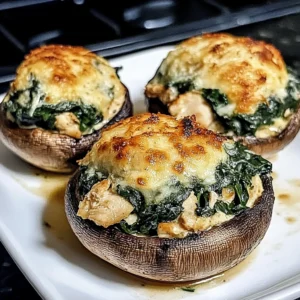 Spinach and Chicken Stuffed Mushrooms 4 Servings Perfect Delicious