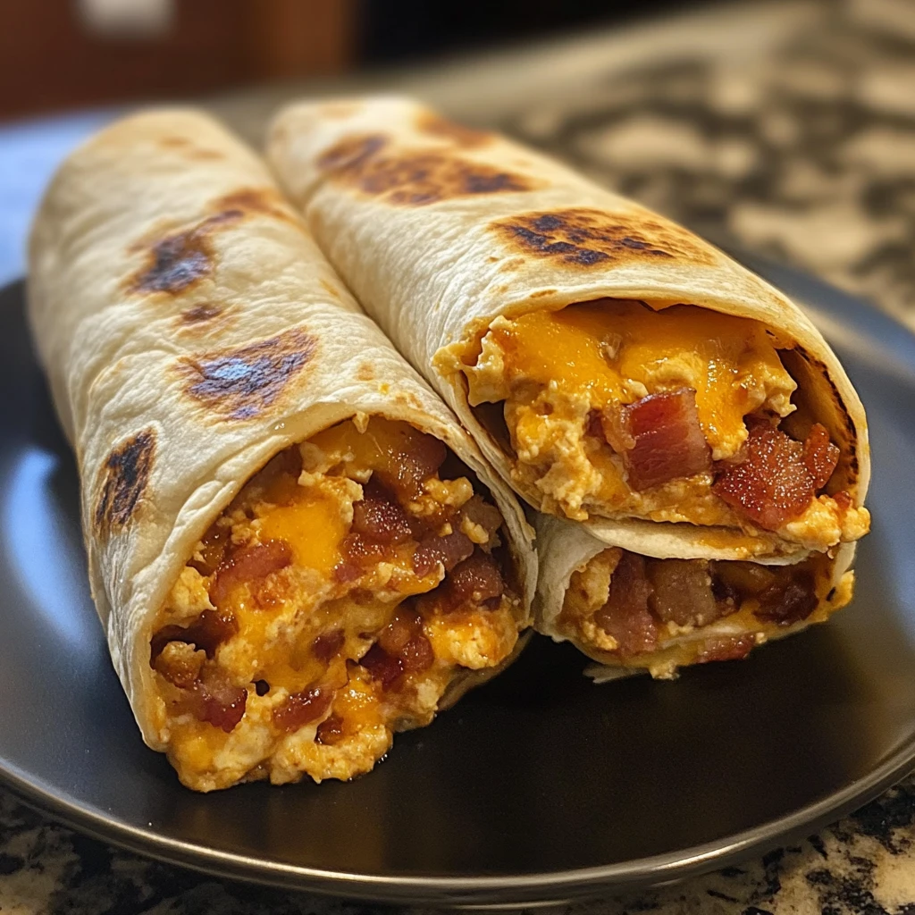 BBQ Cheddar Bacon Breakfast Burritos 4 Servings Awesome Delicious