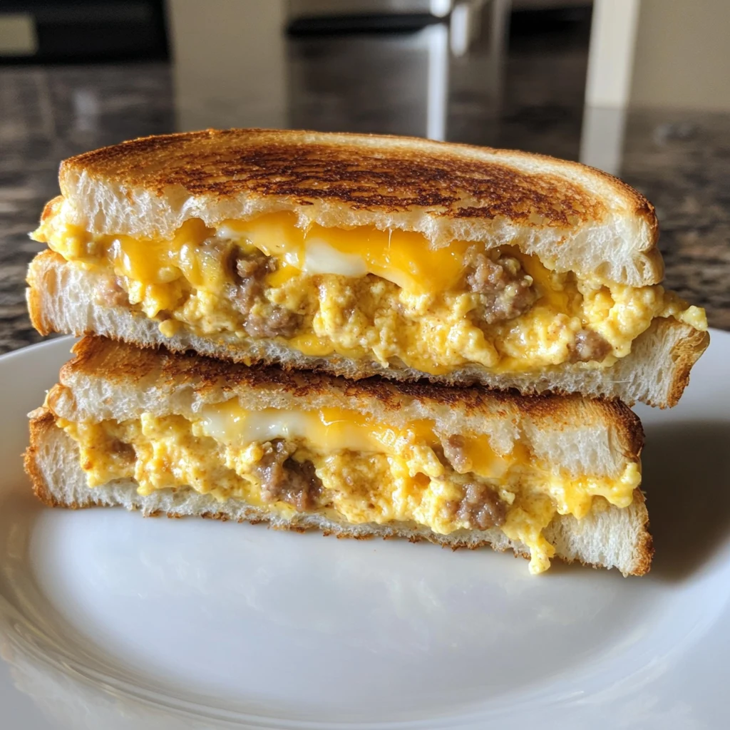 Breakfast Grilled Cheese with Scrambled Eggs and Sausage - Ultimate Delicious