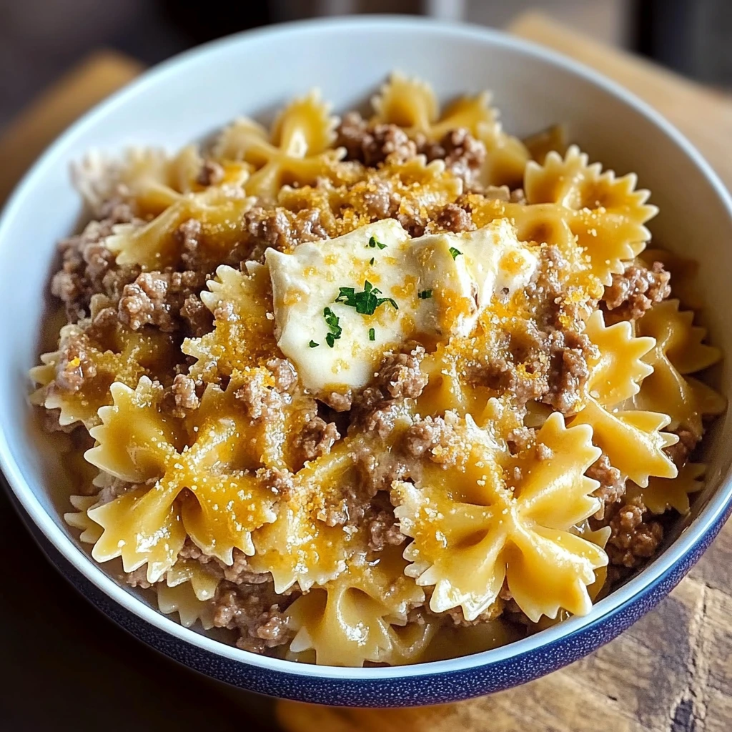 Cheesy Beef Bowtie Pasta 5 Steps Easy Delicious