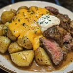 Crockpot Cheesy Garlic Steak and Potato Bake 30 Minutes Easy Delicious