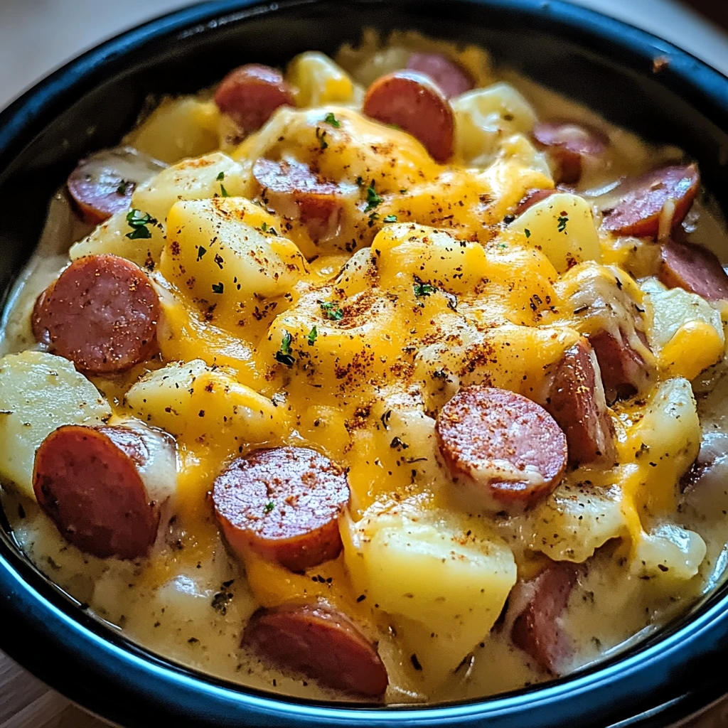 Crockpot Cheesy Potatoes and Kielbasa 4 Servings Easy Delicious