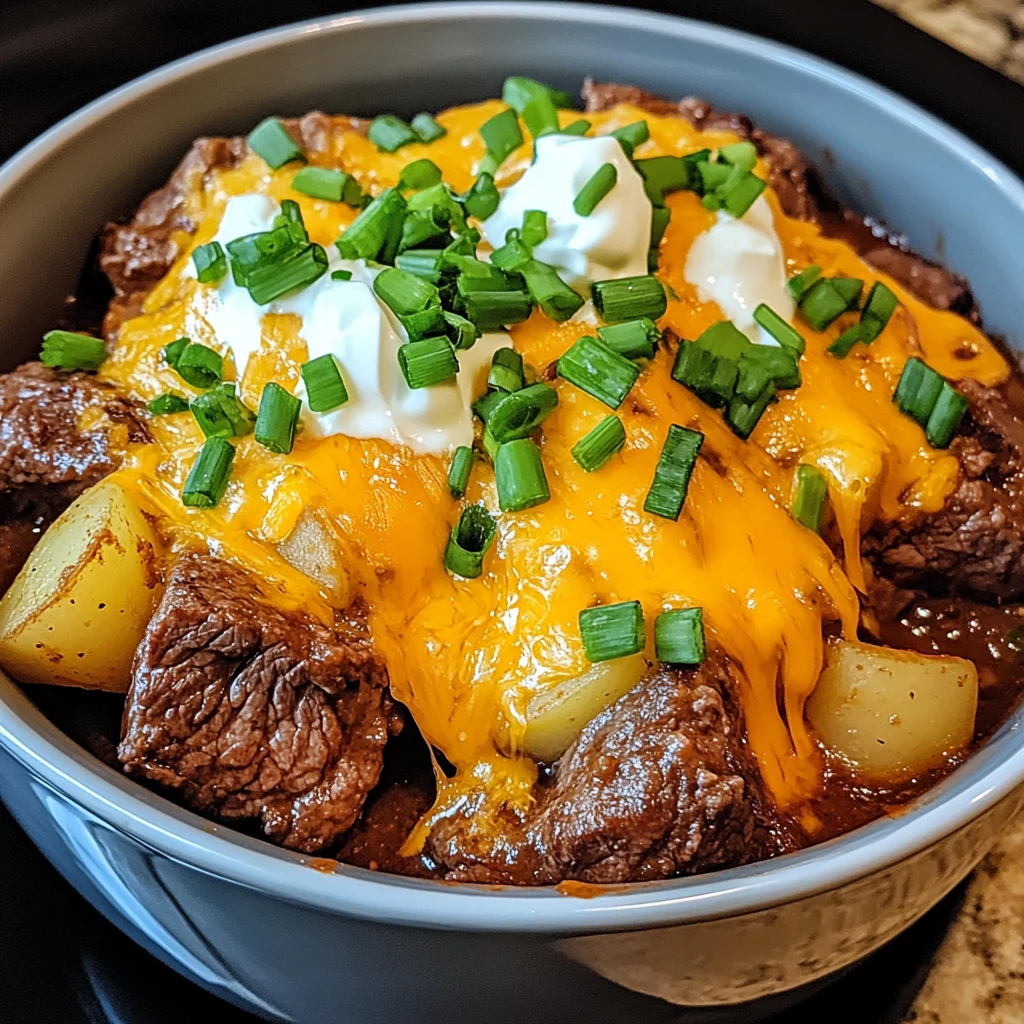 Crockpot Loaded Steak and Potato Bake 4 Servings Easy Delicious