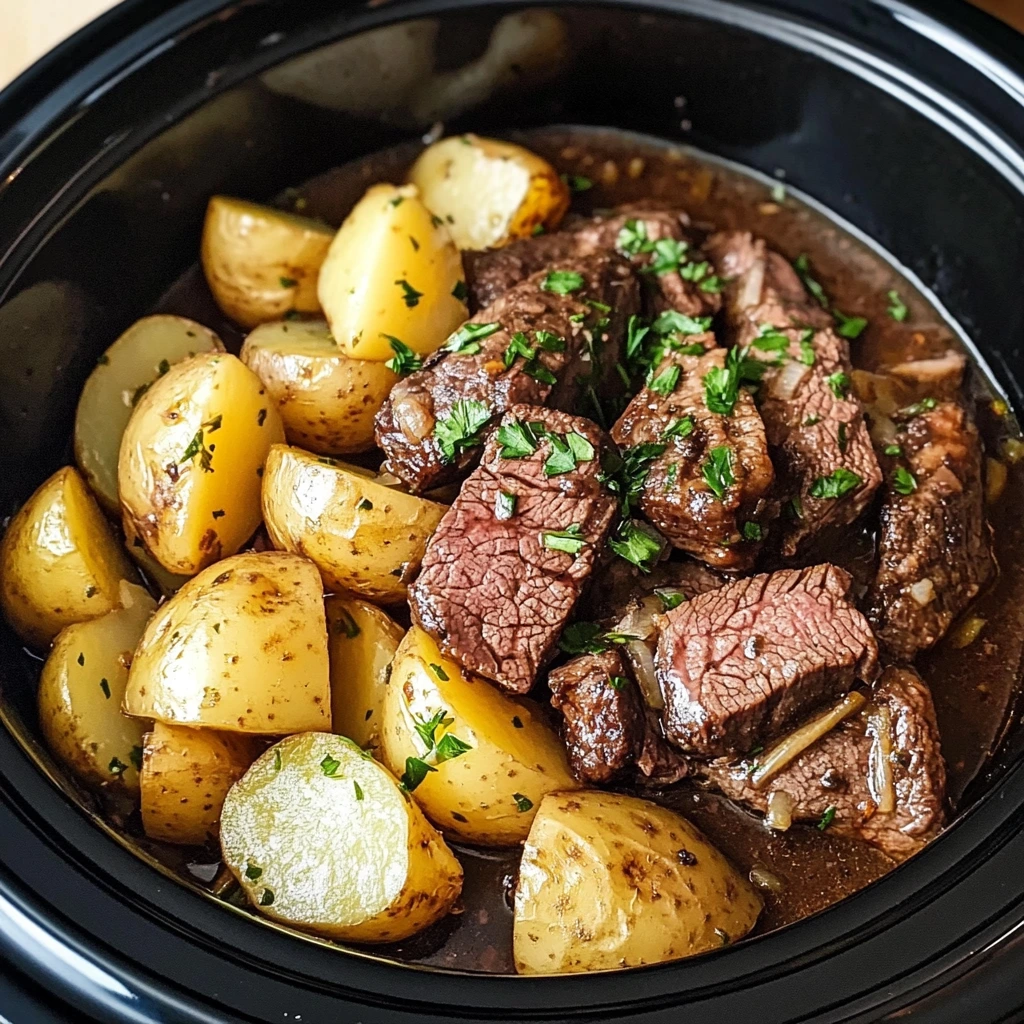 Crockpot Steak and Potatoes 6 Steps Easy Delicious