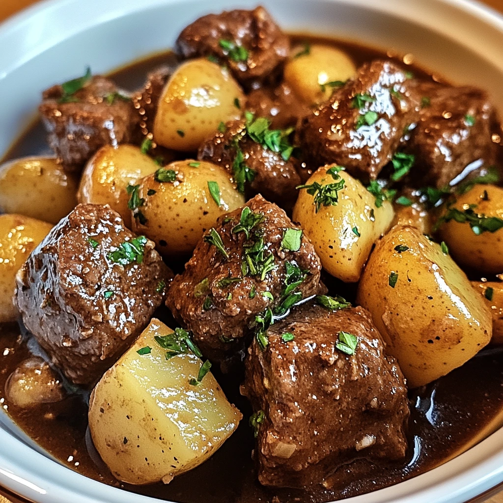 Slow Cooker Garlic Butter Beef Bites & Potatoes: 7 Ingredients Ultimate Delicious