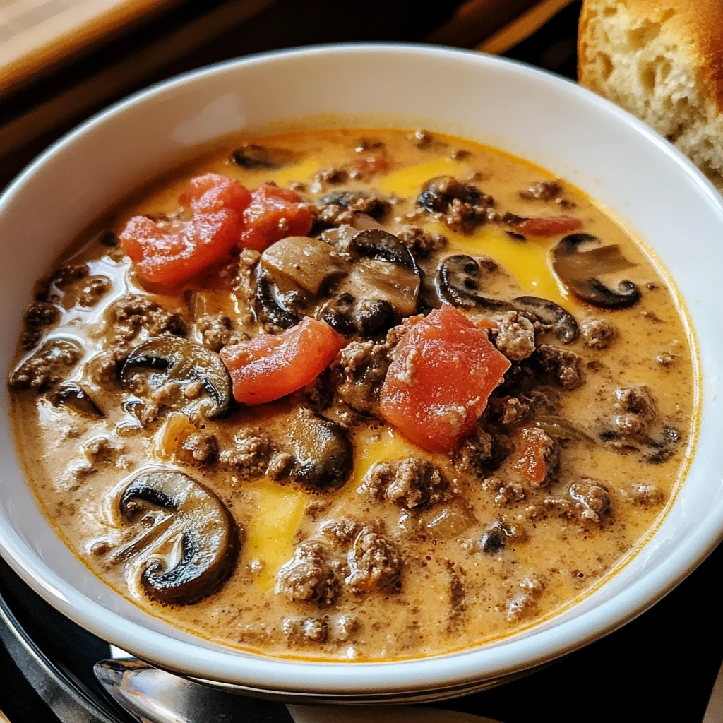 Bacon Mushroom Swiss Cheeseburger Soup 30 Minutes Easy Delicious
