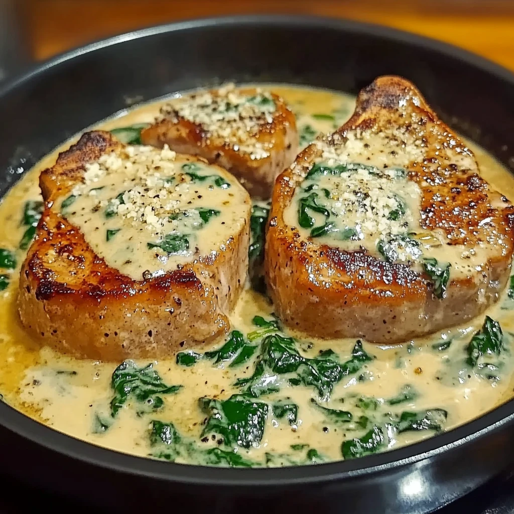 Boneless Pork Chops in Creamy Garlic Spinach Sauce 30 Minutes Easy Delicious