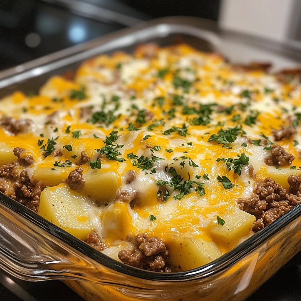 Cheesy Ground Beef and Potato Casserole 30 Minutes Easy Delicious