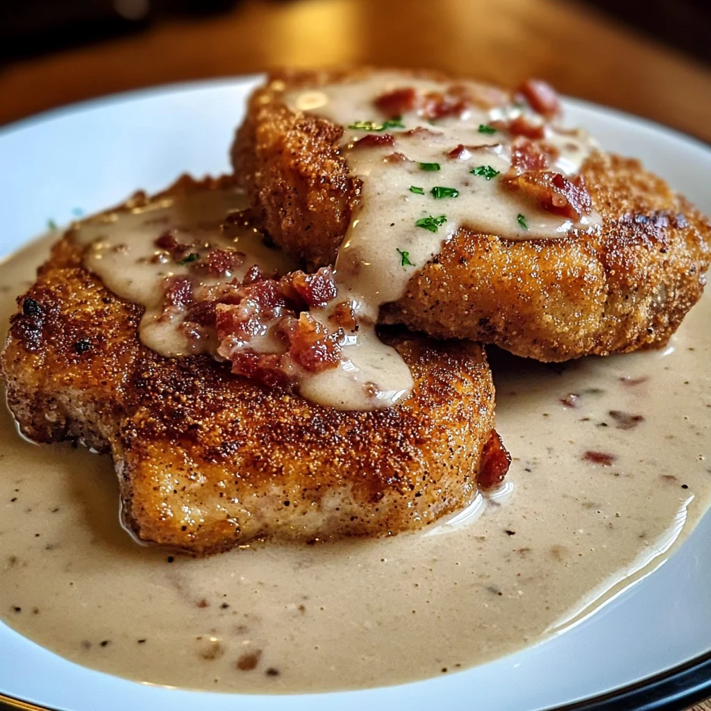 Country Fried Pork Chops with Bacon Gravy: 4 Servings Perfect Delicious
