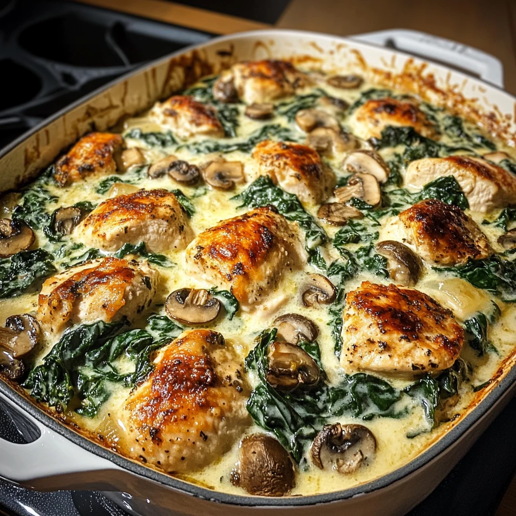 Creamy Chicken, Spinach & Mushroom Bake 30 Minutes Easy Delicious