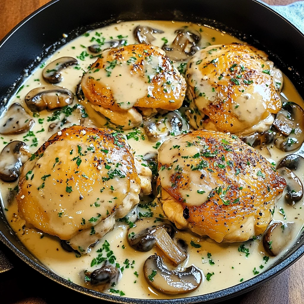 Creamy Garlic Mushroom Chicken Thighs 30 Minutes Amazing
