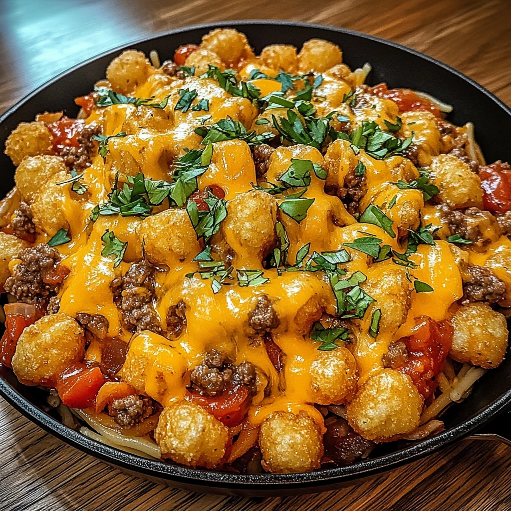 One-Pan Cheeseburger Tater Tot Pasta 30 Minutes Easy Delicious