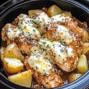 Slow Cooker Garlic Parmesan Chicken and Potatoes 7 Ingredients Easy Delicious