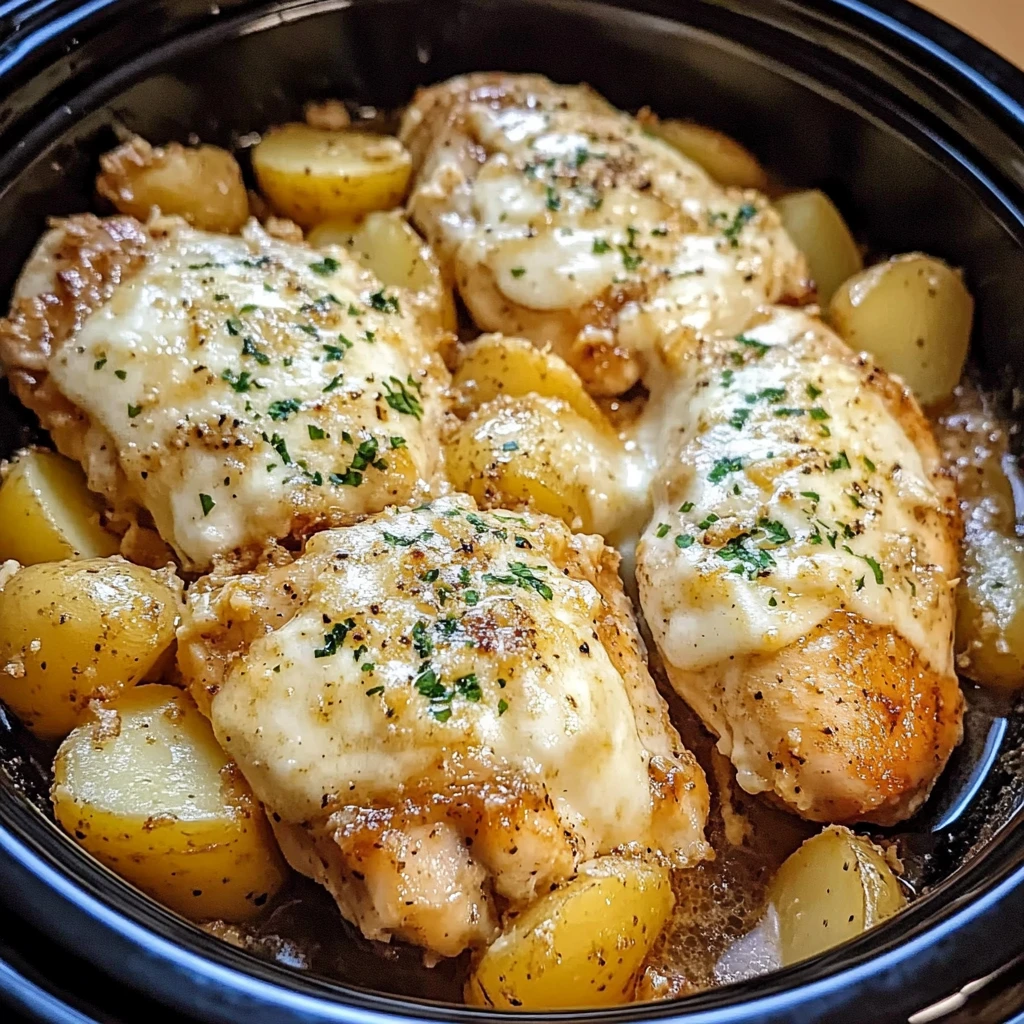 Slow Cooker Garlic Parmesan Chicken and Potatoes 7 Ingredients Easy Delicious