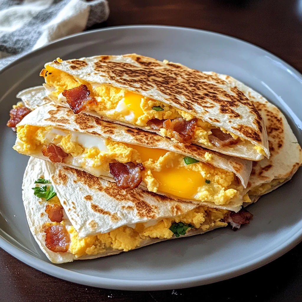Bacon Egg Cheese Breakfast Quesadillas 4 Servings Easy Delicious
