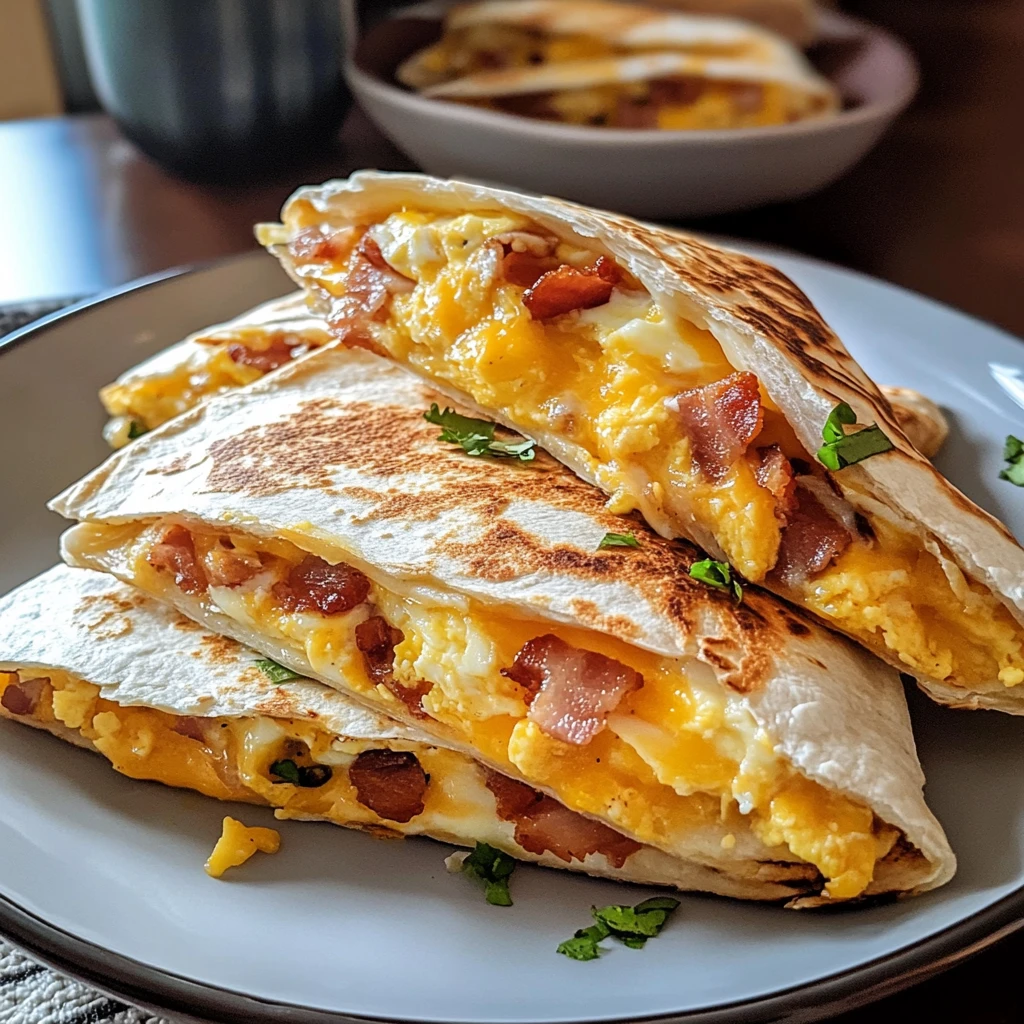 Bacon Egg Cheese Breakfast Quesadillas 4 Servings Easy Delicious