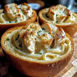 Chicken Alfredo Garlic Bread Bowls 30 Minutes Easy Delicious