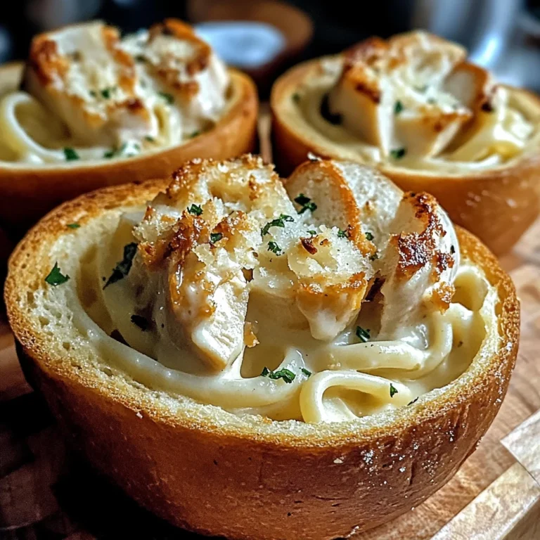 Chicken Alfredo Garlic Bread Bowls 30 Minutes Easy Delicious